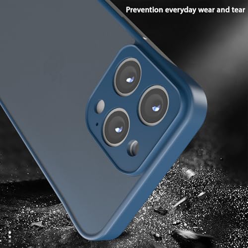 Image of Amazon Basics Cover for iPhone 16 Pro |Hybrid Frameless|Full Camera Protection|Raised Edges|Frosted Matte Translucent Bumper Case(Blue)