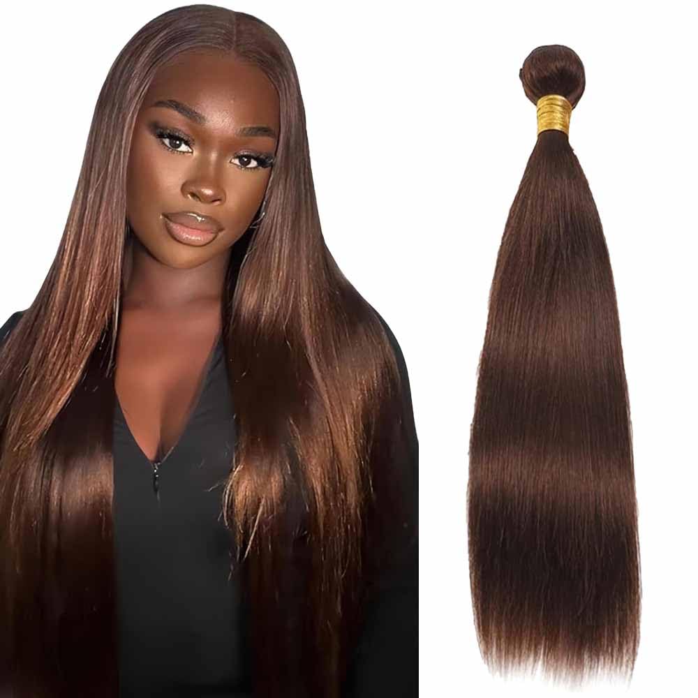 Photo 1 of #4 Chocolate Brown Human Hair Bundles 16 Inch Color 4 Bundles Human Hair Extension Straight 1 Bundle Dark Brown Unprocessed Brazilian Virgin Hair 100G/PC