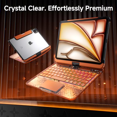 Image of Clear Wireless Keyboard Case for iPad Pro 13 Inch M5 /M4 2025 /2024 with Pencil Holder & Multi-Touch Trackpad, Visible PCB High-Tech Style, 3-Brightness & 7-Color Backlight, 360 Rotatable,Orange