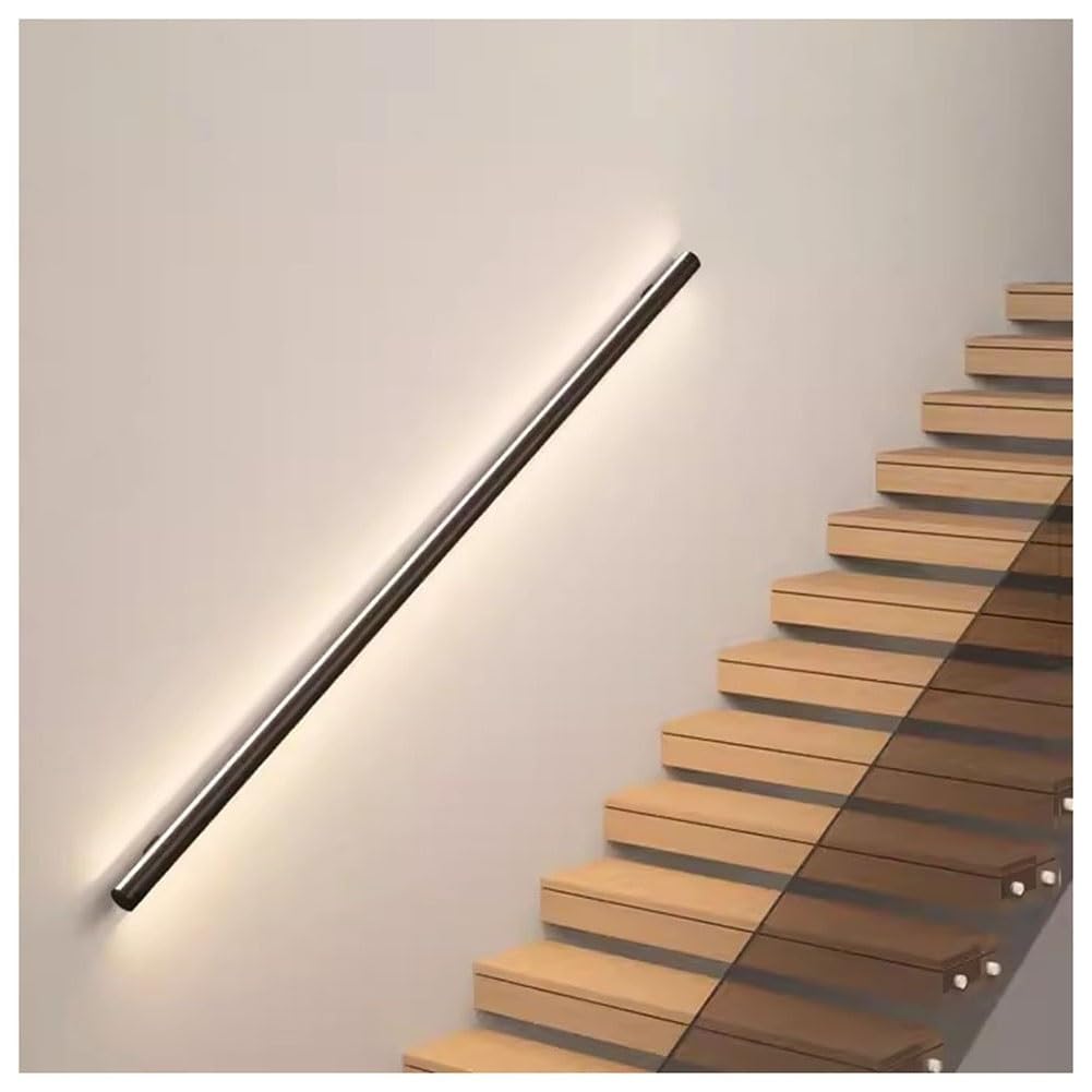 SXWNBIFH Stair handrail lights Stair Railing LED Aluminum Handrail for Indoor Stairs, illuminated Round Hand Railings for Wall Staircase, corridor wall lamp(Color:Black,Size:47.3"/2m)