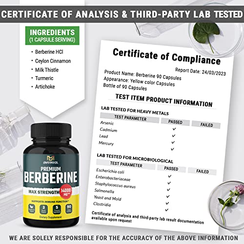 5-In-1 Berberine 14000Mg With Ceylon Cinnamon Milk Thistle Turmeric Artichoke - 30:1 Concentrated Formula Berberine - 3 Month Supply For High Potency - Immune Heart Support #TOP1