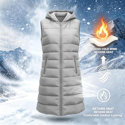 Gumipy Women Puffer Vest Long Hooded Quilted Vest Sleeveless Puffer Jacket - image 7