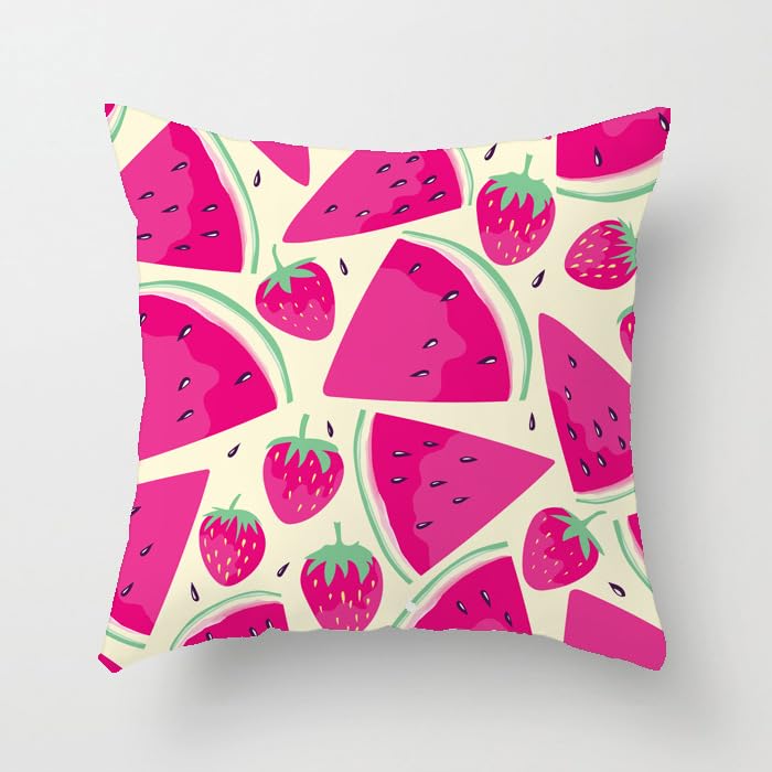 Cushions 45x45cm Purple Watermelon Cushions Cotton Linen Outdoor Cushions for Living Room Sofa Bedroom Office Cushion with Invisible Zipper Decorative Square Garden Cushions