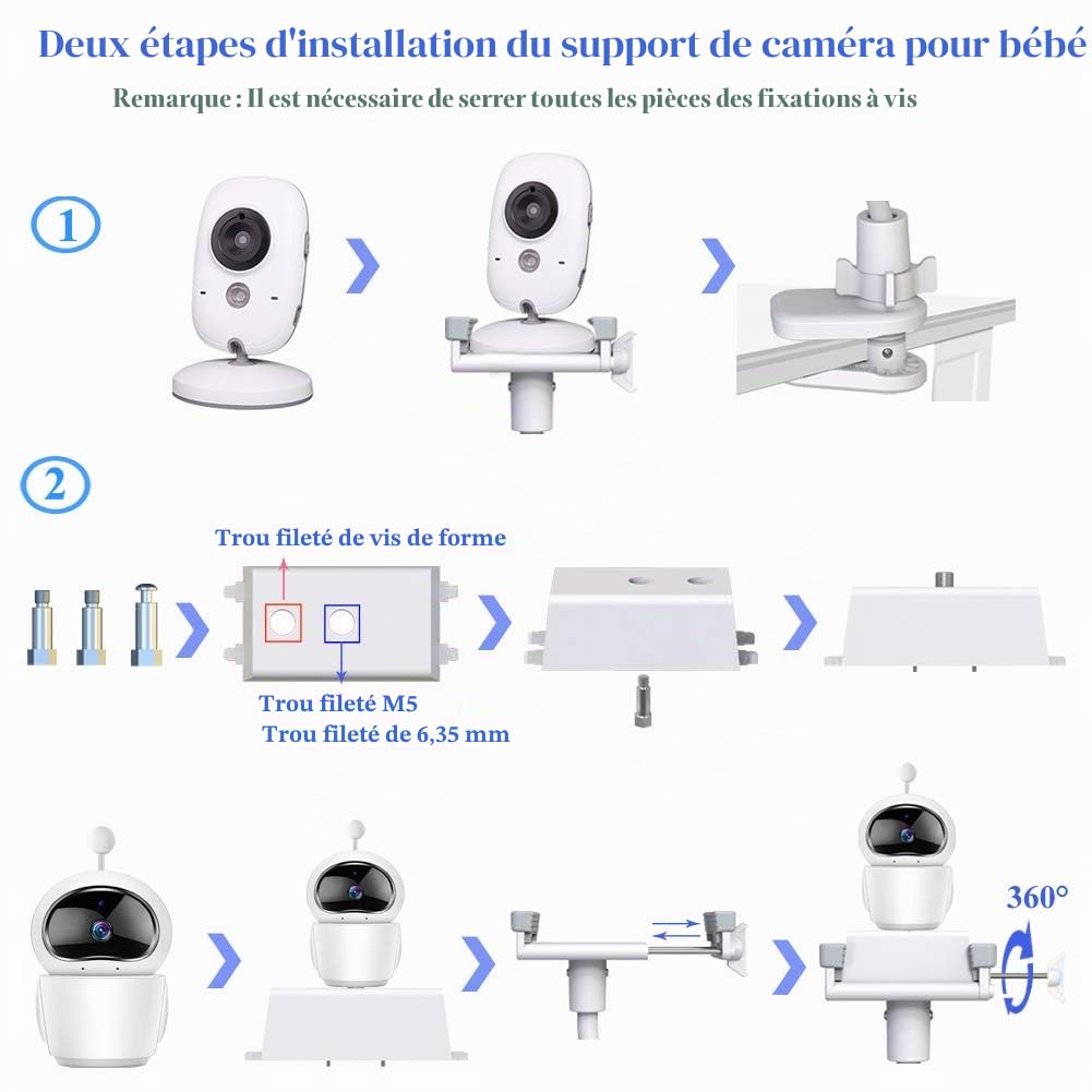 Support de caméra universel pour bébé Support de moniteur/appareil photo/téléphone portable/caméra bébé, flexible, pour la chambre d'enfant, compatible avec la plupart des babyphone