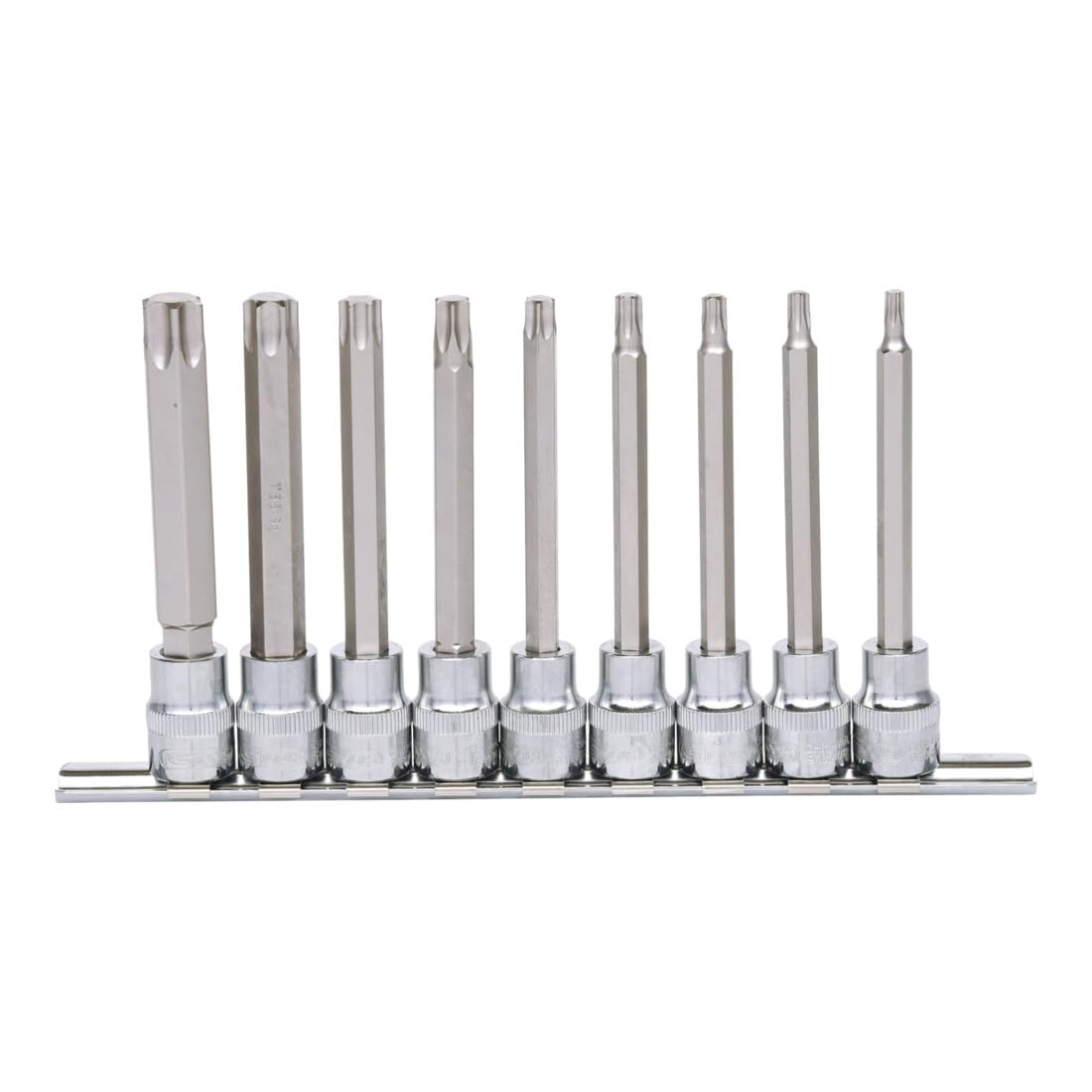 KS Tools 918.1550 3/8" Juego de llaves de vaso con punta para tornillos Torx CHROMEplus, largas, 9 pzs T20-T60