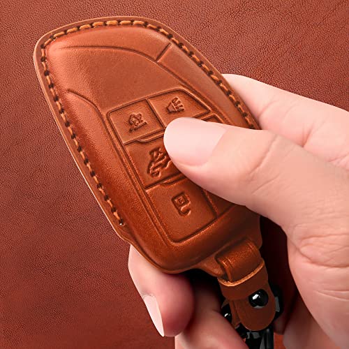 Tukellen Genuine Leather Key Fob Cover Smart Key Holder Sleeve Fit for 2021-2026 Chevy Chevrolet Colorado Equinox Silverado GMC Canyon Sierra Terrain Yukon Denali Suburban Tahoe Buick-Brown by Tukellen - Image 6