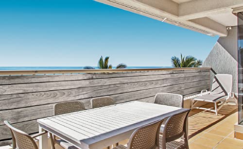 Deco4Me Balkon Sichtschutz ohne Bohren 90 x 500 cm, Holzoptik Braun (1810P), mit Ösen - Balkonbespannung - Balkonverkleidung wetterfest - Sichtschutzwand für Terasse, Garten