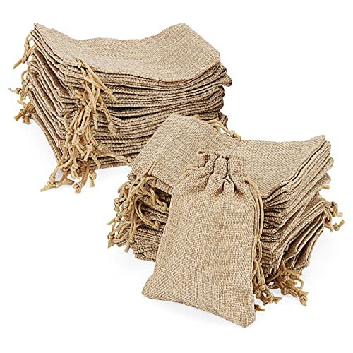  LEXININ 80 Pezzi Sacchetti Confetti da 10 x 15 cm, piccoli sacchetti in tela di lino, per feste, bomboniere, artigianato fai da te, Regalini, marrone