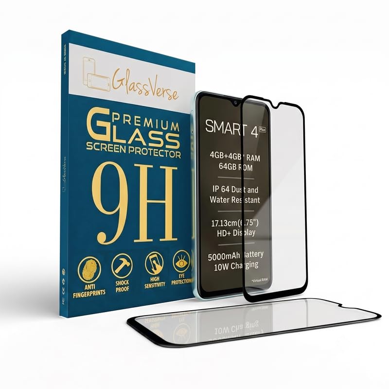 Image of GlassVerse Toughened Oleophobic Tempered Glass For Lava Smart 4 Plus (Pack Of 2) with Free Installation Kit. Full screen Coverage - 6.75 inch