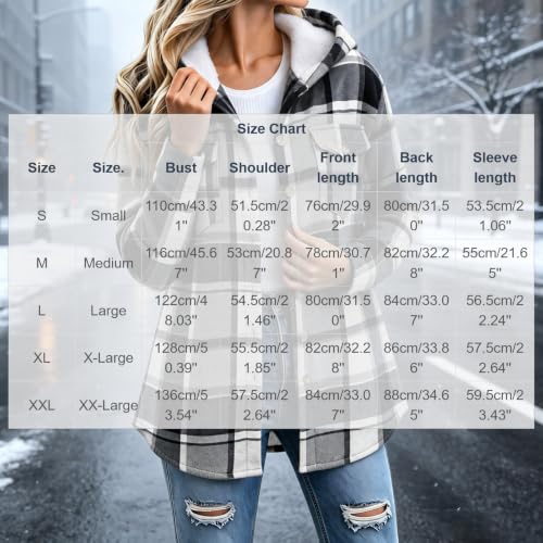 Fleece Jacket Women Plaid Fleece Lined Jackets Hooded Shacket with Pockets - image 4