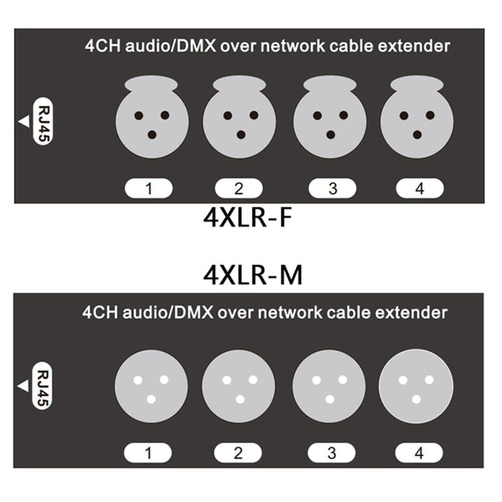 1 Paar 4-Kanal 3-Poliger XLR-Audio-RJ45-Ethernet-Extender-Netzwerkkabel-Extender DMX512-Netzwerksignal-Extender Stecker + Buchse