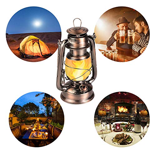 LEDERA Flame Light Vintage Lantern, Antiqued Copper Flickering Lantern, 2 Modes,Full White and Flame Effect with Battery Operated, Decorative Hanging Lanterns