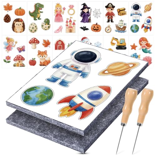 DazSpirit Prickelnadel Set Kinder ab 4 Komplettes Prickelset mit 10 Stickbildern 2 Prickelnadeln 2 Prickelfilz Sicheres Bastelset für Feinmotorik Prickeln Basteln für Kreative Bastelprojekte