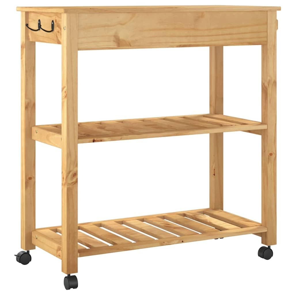 vidaXL Carrito de Cocina, Organizador de Comida Verduras Té, Carro de Servicio, Almacenamiento para Baño Salón Estudio, Madera Maciza de Pino