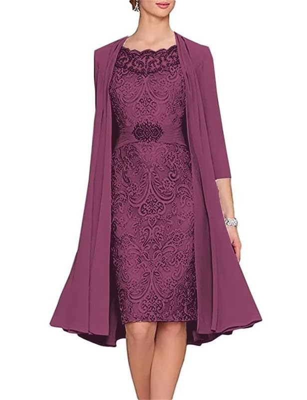 2 Pieces Lace Mother of The Bride Dresses for Women Chiffon Beaded Mermaid Formal Evening Gown