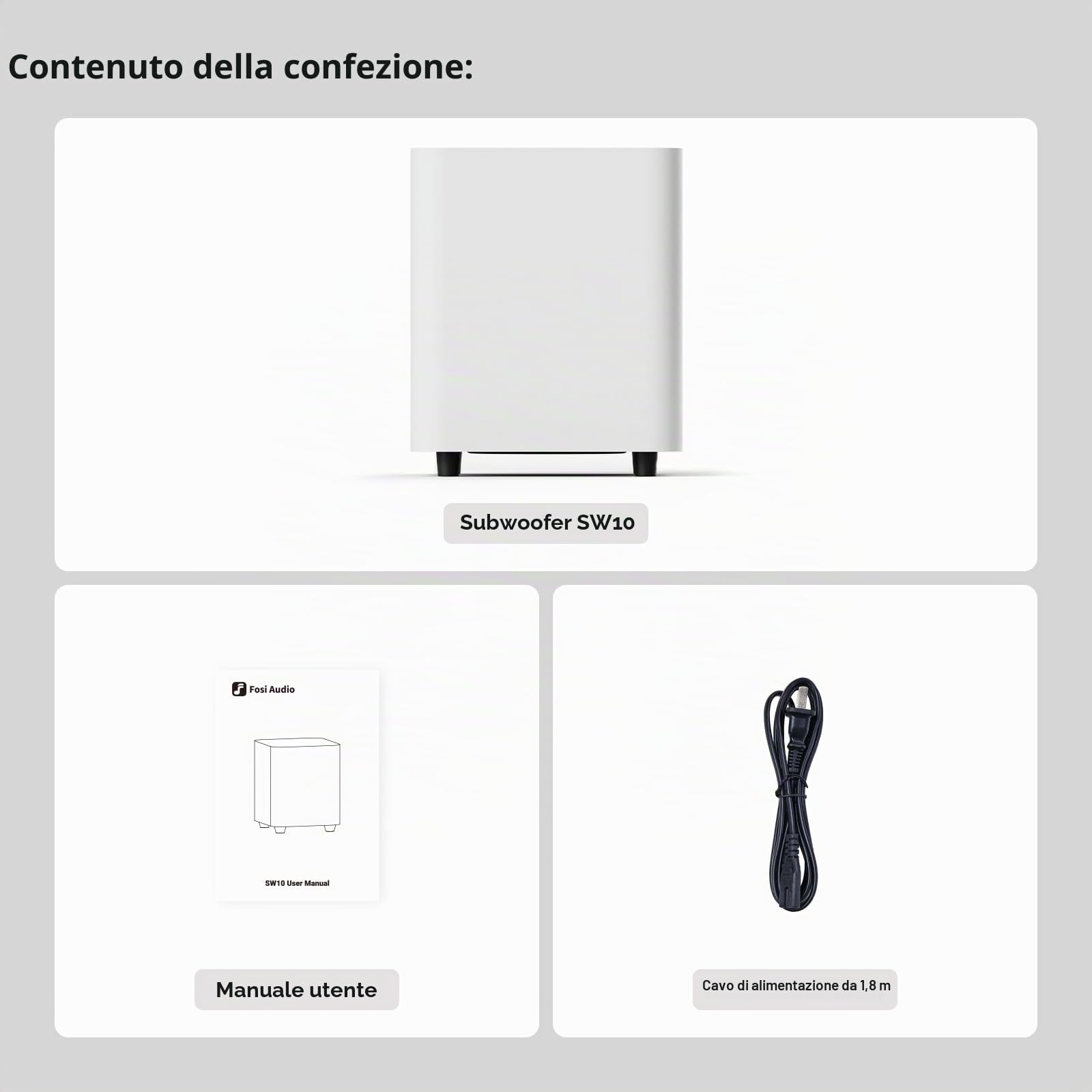 Fosi Audio SW10 Subwoofer Attivo da 10 pollici da 500W con Amplificatore Incorporato, Subwoofer compatto Amplificato Attivo per Home Audio Theater, Ingressi/Uscite LFE e RCA