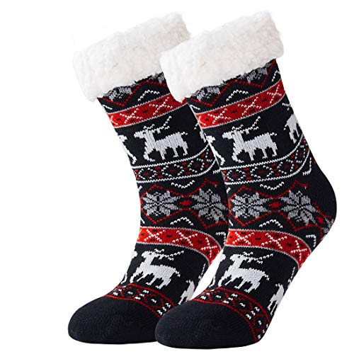 Goodstoworld Chaussette Chausson Noël Fantaisie Antidérapante Chauffantes Adulte Femme Fille Chauffant Laine Fourrée Chaussette Thermique Drole Hiver Cachemire Thermique Christmas Slipper Socks Cover