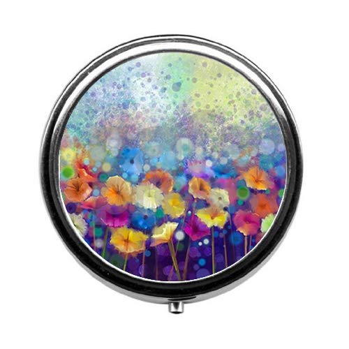 Image of Watercolor Painting Flowers Pill Box /Pill Case-Round Pill Box /Case- Three-Compartment Pill Box /Pill Case