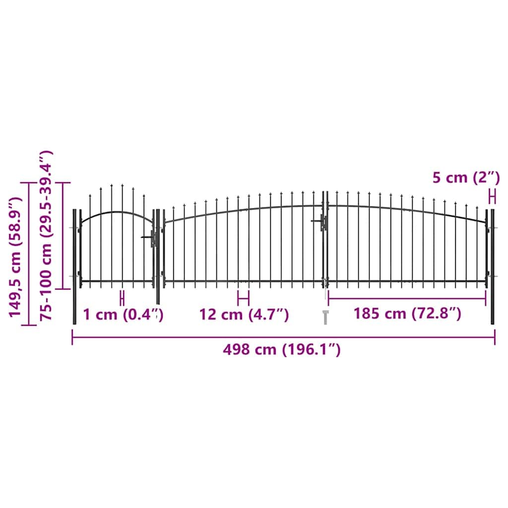vidaXL Gartentor mit Speerspitzen 5x1,5m Schwarz Stahl Einfahrtstor