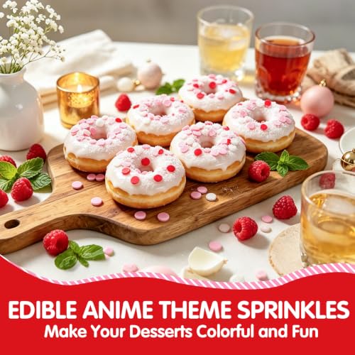Image of Edible Pink Red White Round Confetti Mix Sprinkles for Cake Decorating | 130g,Cake Cupcake Cookie Decorating,Cupcake Topper,Wedding,Anniversary,Birthday,Baby Shower,DIY Baking Party Dessert Supplies