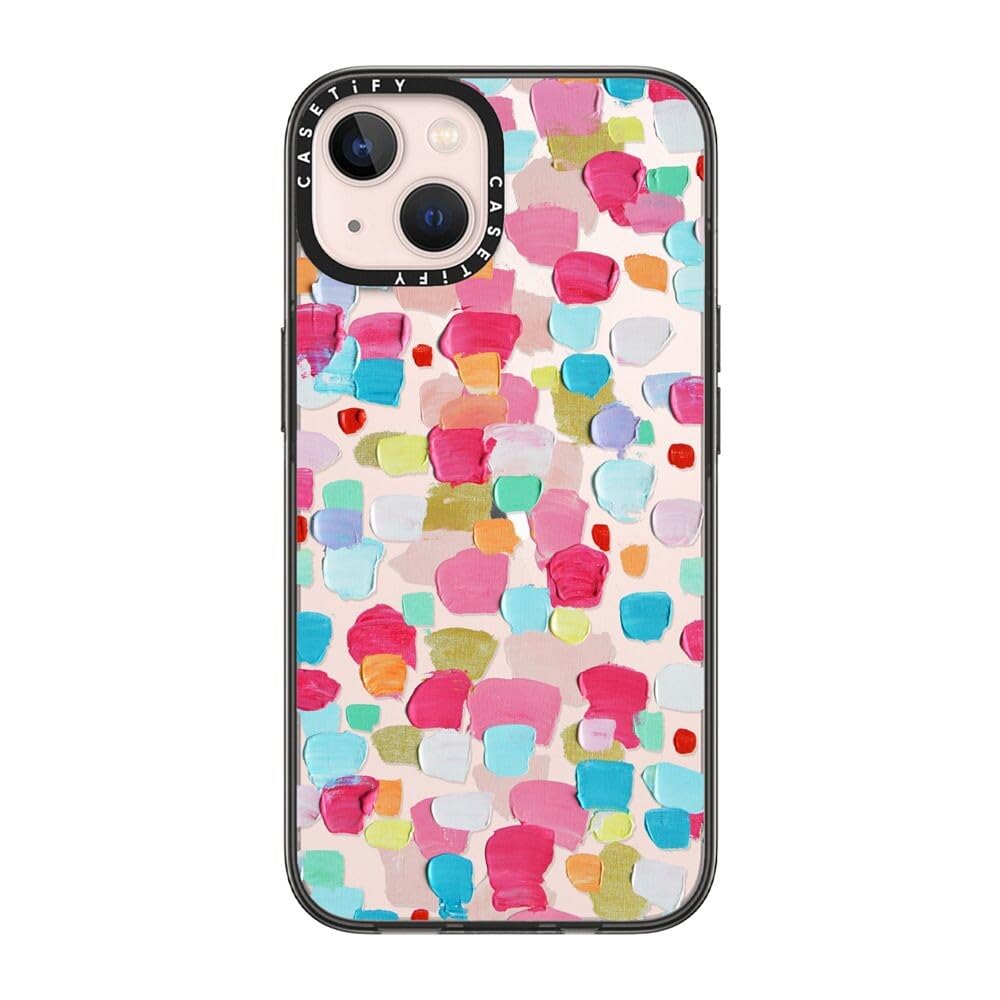 CASETiFY Compact iPhone 13 Case [4 ft. 2X Military Grade Drop Protection/Slim/Lightweight] - Magenta Confetti - Clear Black