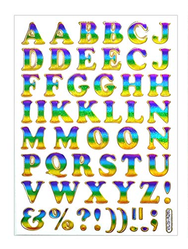 A-Z Stickers 12 Sheets Colorful Alphabet Letters Self-Adhesive Glitter Metallic Foil Reflective Decorative Scrapbook for Name Photo Card Diary Album Planners (Each Letter High 1.5cm) Mix Shade Color