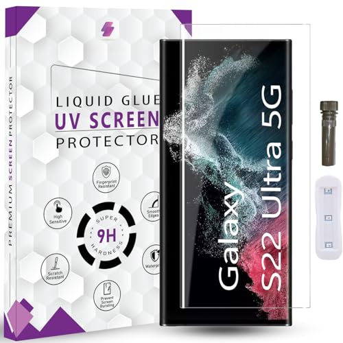 Image of Advanced HD+ UV Tempered Glass Screen Protector For Samsung S22 Ultra (6.8 Inch, Pack of 1) Full Adhesive UV Curved Screen Guard, Case Friendly with installation kit & Guide