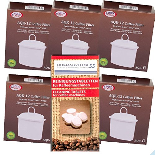 Human-Wellness 6 x Filterpatrone AQK-12 kompatibel Braun KWF2 AromaSelect AromaPassion Selekt Pure Aqua Brita + 10 Reinigungstabs Cover