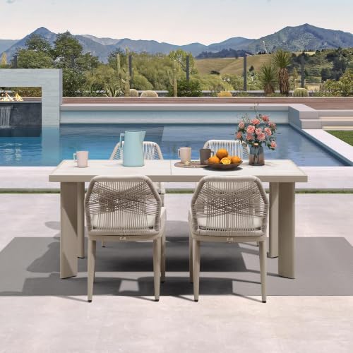 Image of PURPLE LEAF 5 Pieces Patio Dining Set with Cushion and Backrest, Champagne