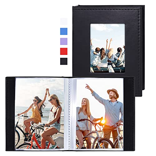 Image of Vienrose Small Photo Album 4x6 Holds 52 Photos, 2 Pack Mini Leather Photo Album with Cover Window, Acid-Free Baby Picture Album for Wedding, Family, Travel & Gift Keepsake, Black