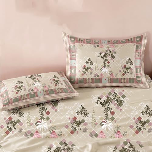 Image of Ishro Home Premium Bedsheet for Double Bed with 2 Pillow Covers - Cloud Cotton Bedsheet, Soft, Silky Smooth & Wrinkle Resistant, Luxury Printed Design (Flat Double Bed Size, Lisbon Garden)