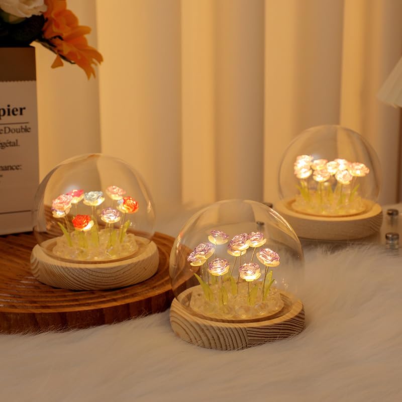 Image of Pretty Rose Lamps Flower Night Light Cute Bedroom Decor Gifts for Women - Battery Powered (not Included)
