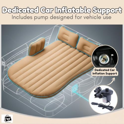 Image of DRUDRAYA Premium Car Inflatable Bed with Pump & 2 Air Pillow | Quick Inflatable Back Seat Bed | Car Inflatable Mattress | Car Bed for Kids, Travel, Camping, Picnic, Pool & Beach| Universal Fit (Beige)