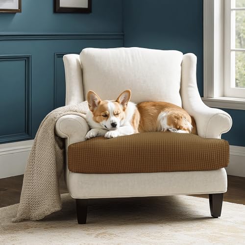 Image of CHUN YI Stretch Chair Couch Cushion Cover for Armchair, Individual Sofa Seat Cushion Covers for Chairs, Slipcover Replacement with Spandex Jacquard Fabric(Small,Coffee)