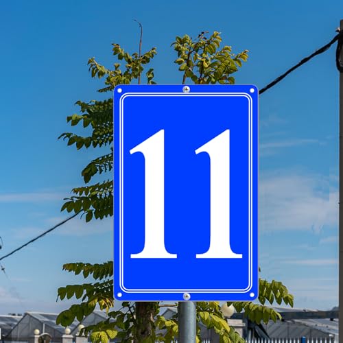 Image of Premium Aluminum Number Signs 11, Metal 12 inch X 8 inch Blue Numbered Signs Outdoor for Parking Lots, Floor, Dock, Court, Aisle, Field, High Visibility, No Fade, Weather-resistant