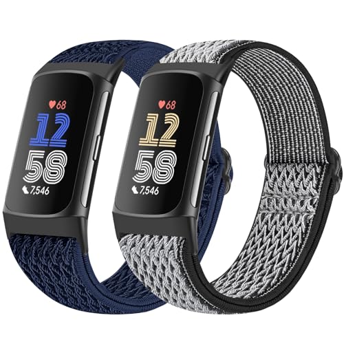 Bcuckood Elastische Nylon Armband kompatibel mit Fitbit Charge 6/Fitbit Charge 5, 2 Stück verstellbares atmungsaktives Ersatzarmband Sportarmband für Damen und Herren Bcuckood Elastische Nylon Armband kompatibel mit Fitbit Charge 6/Fitbit Charge 5, 2 Stück verstellbares atmungsaktives Ersatzarmband Sportarmband für Damen und Herren