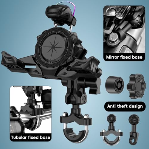 Image of Motorcycle Phone Mount Holder,Bicycle Phone Mount,Metal Extension Arm-Dual Vibration Dampener,Suitable for Handlebar and Rearview Mirror Installation,Clamp for 4.7-7.2 inch Smartphone