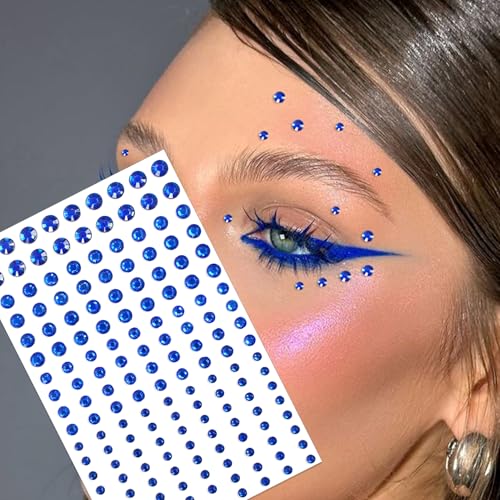 Image of NOOEPC Blue Face Gems Hair Gems, Self-Adhesive Face Jewels Eye Jewels Rhinestones 3 /4 /5 /6 mm DIY Face Gems Stick on, Rhinestones Gems Rave Accessories for Face Eyes