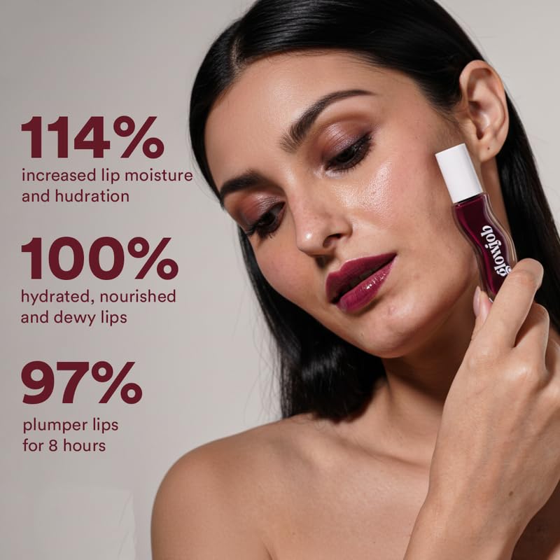 Image of Glowjob Drunk On You Maroon Lip Oil (8gm) - Hydrating Glossy Lip Oil with Sheer Maroon Tint, Lightweight Non-Sticky Shine, Nourishing Soft Stain Finish