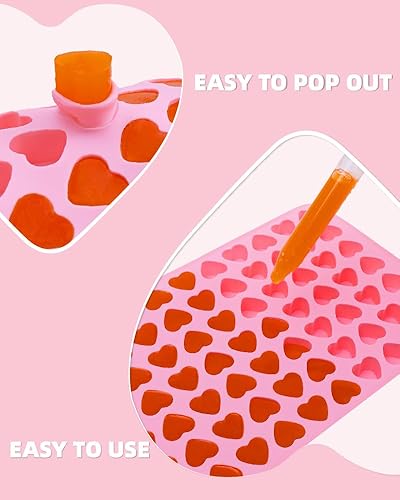 Miniatura 3 de Paquete de 2 moldes de silicona con forma de corazón para gomitas con 2 goteros, mini molde de chocolate con corazón, bandeja antiadherente para