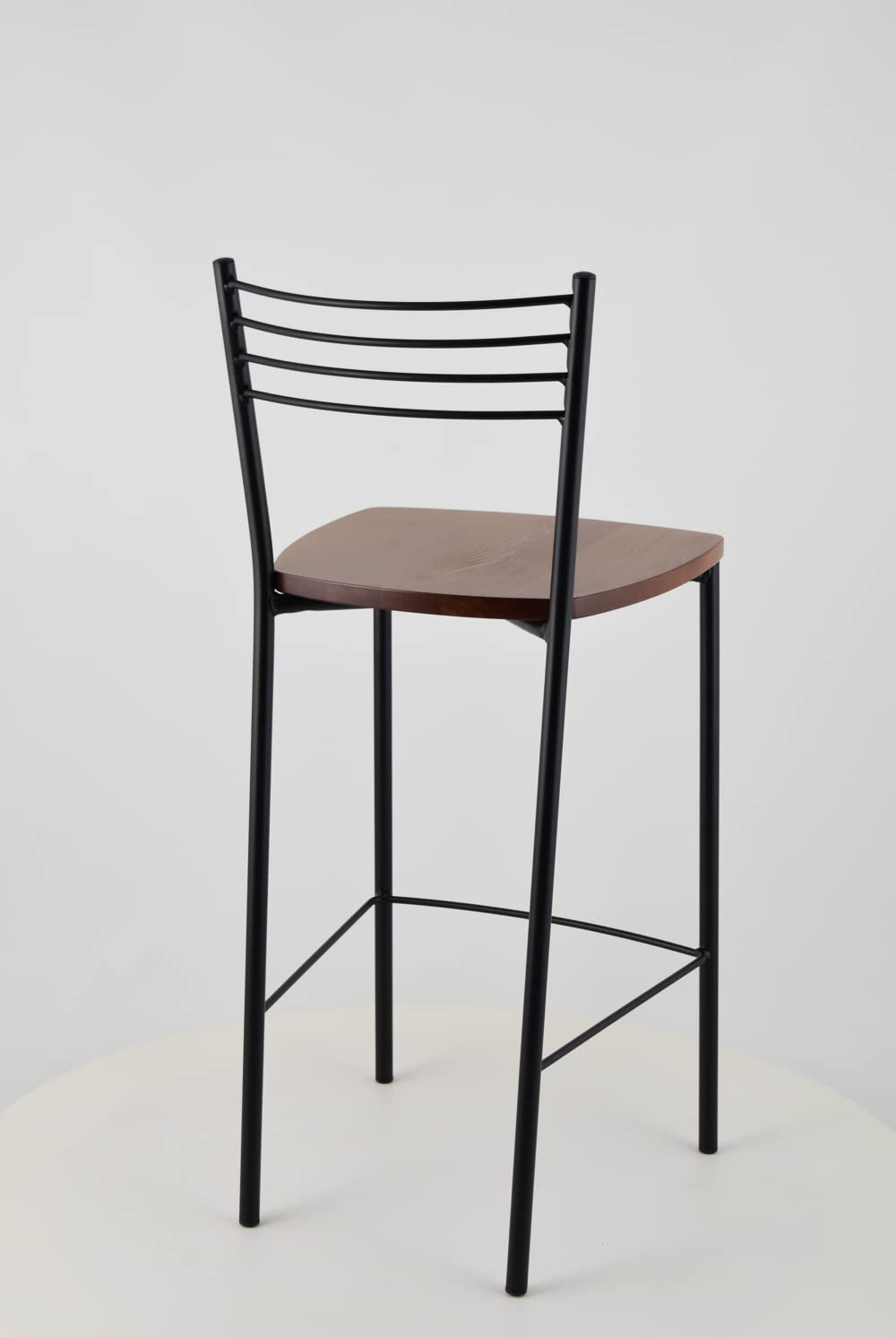 t m c s Tommychairs - Set 2 sgabelli alti modello Elena per cucina e bar, struttura in acciaio verniciata colore nero opaco e seduta in legno color noce chiaro