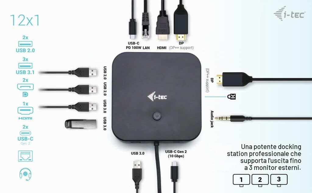 i-tec USB-C HDMI Dual DP Docking Station 100 W + Universal Charger 100 W