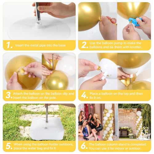 Image of 2 Sets Retro Sand White Gold Balloon Column Stand Kit with 100 Balloons Adjustable Balloon Tower Stand with Bases for Floor Balloons Column Kit for Graduation Birthday Appreciation Party Decor