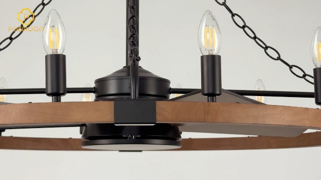 Image of Farmhouse Wooden Wagon Wheel Chandelier Fan 12-Light 36 inch Fandelier