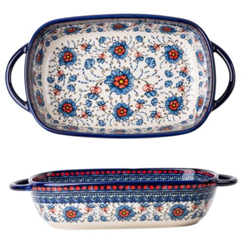 Platos de cacerola para horno, cerámica rectangular de 9x5x2 pulgadas para hornear con orejas resistente al calor de la ban