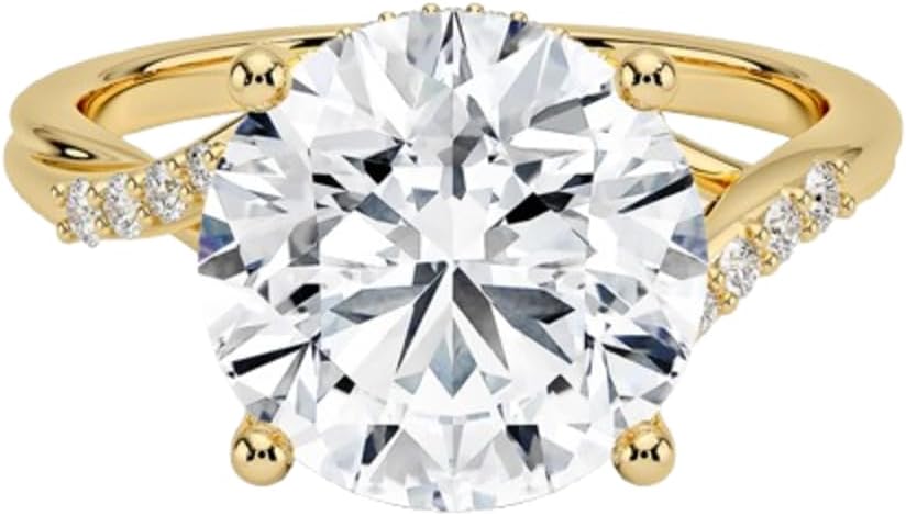 1–5 Carat Round Cut Lab Grown Diamond Ring VVS2 10K 14K 18K Solid Gold & 925 Sterling Silver Engagement Ring Split Shank Wedding Bridal Anniversary Christmas Gift for Women(IGI Certified)