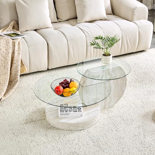 ✨【Elegante design a 2 ripiani in vetro temperato】 Questo tavolino da caffè presenta un moderno design a due ripiani con mensole rotonde in vetro di sicurezza temperato trasparente. Con dimensioni di 90 x 70 x 44 cm, i ripiani in vetro trasparente (50 cm in alto, 70 cm in basso) creano un aspetto leggero e arioso, offrendo al contempo un versatile spazio contenitivo.