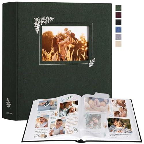 Lanpn Album Photo Scrapbooking, Grand Lin conception de fenêtre DIY Album 100 Pages Blanches Avec Séparateurs de Cellophane Pour 9x13cm 10x15cm 13x18cm Photos...