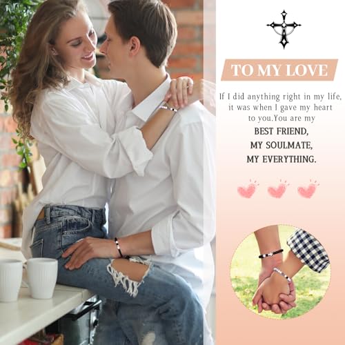 I Love You Beaded Cross Bracelet, Matching Bracelets for Couples Gifts for Him Christian Bracelets for Women, Love Bracelet Relationship Bracelets His & Her Valentine'S Day Cool Bracelets With Cross2