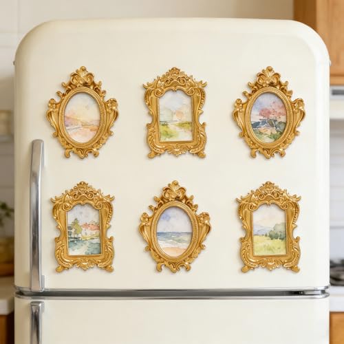 Image of 6 Pcs Mini Vintage Gold Frames, Small Picture Frames Antique Resin Photo Frame for DIY Craft Galley Wall Hanging Jewelry Display Shooting Photo Props Christmas Decor (Without Backings)